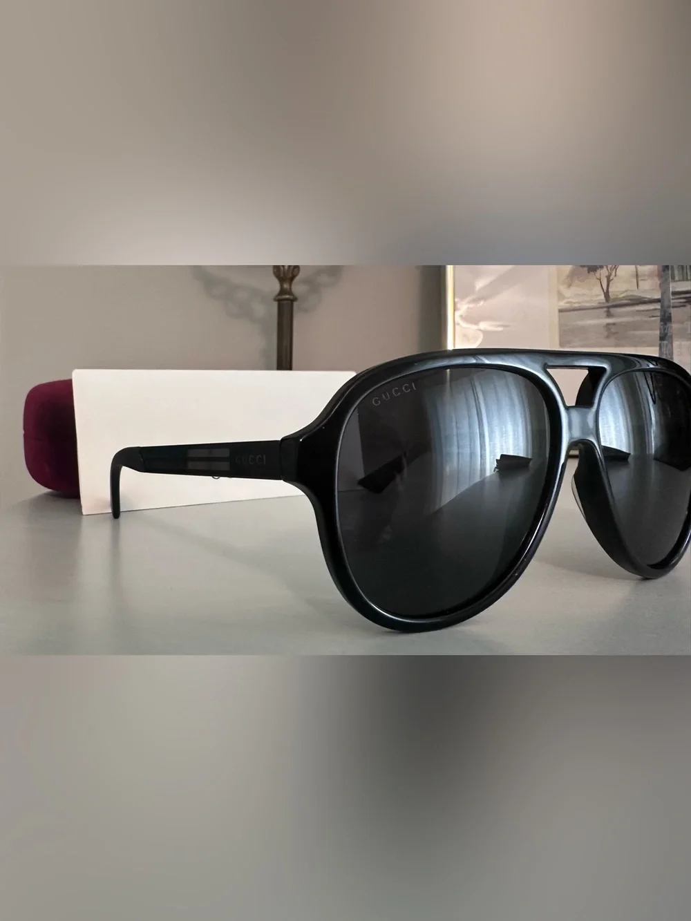 Gucci Black Shield Sunglasses with Dark Lenses